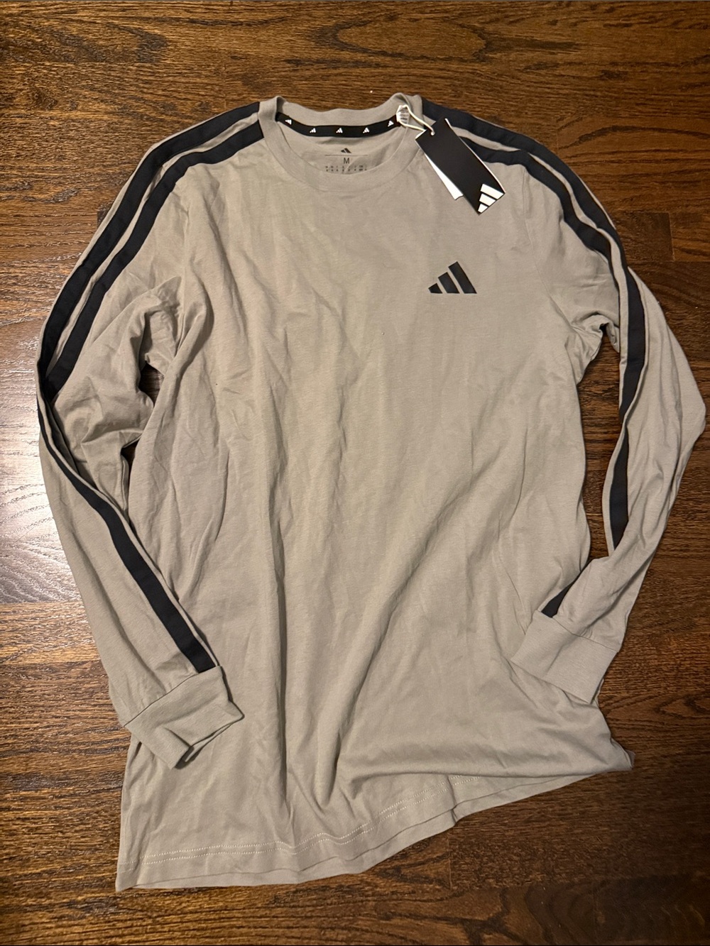 adidas Men’s Long-Sleeve Crew Tee in Light Gray with Black Accents medium